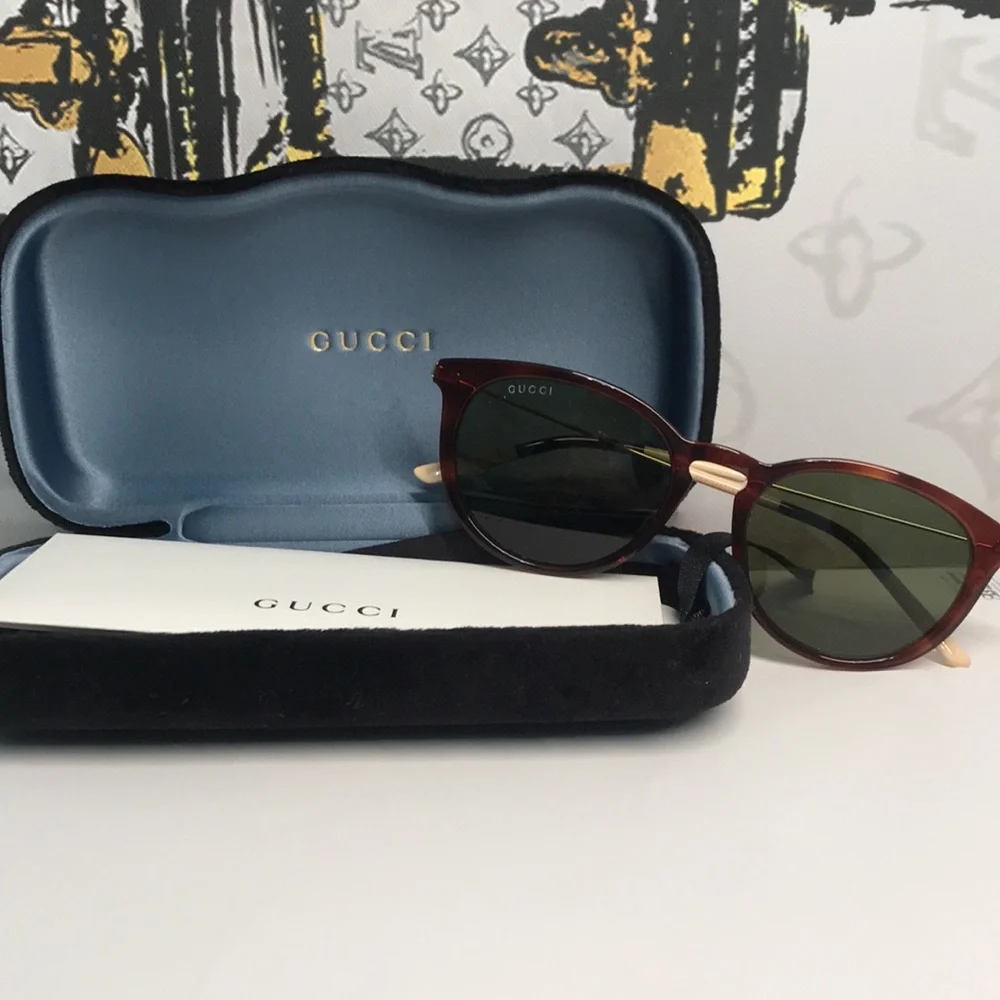 Brand New Gucci GG1048S 002 Round Sunglasses – Havana with Green Lenses ✨